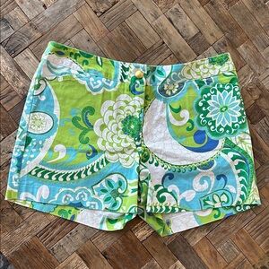 Skirtin Around Paisley Blue Green 4” shorts Size 10